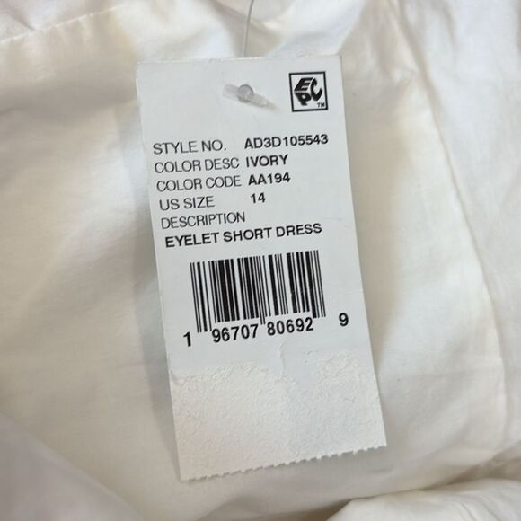 Adrianna Papell AD3D105543 Ivory Cotton Eyelet Puff Sleeve Fit & Flare Dress 14 - Picture 9 of 9